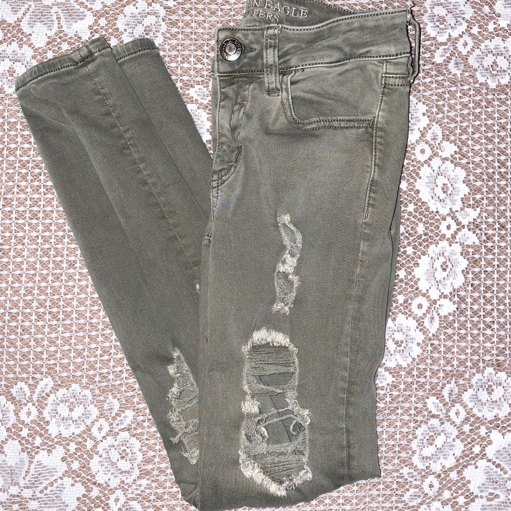 American Eagle Olive Green Ripped Jeans